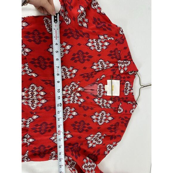 Maeve Anthropologie Shirt Women 12 Red Woodland Walk Tribal Top Boho - Picture 4 of 6